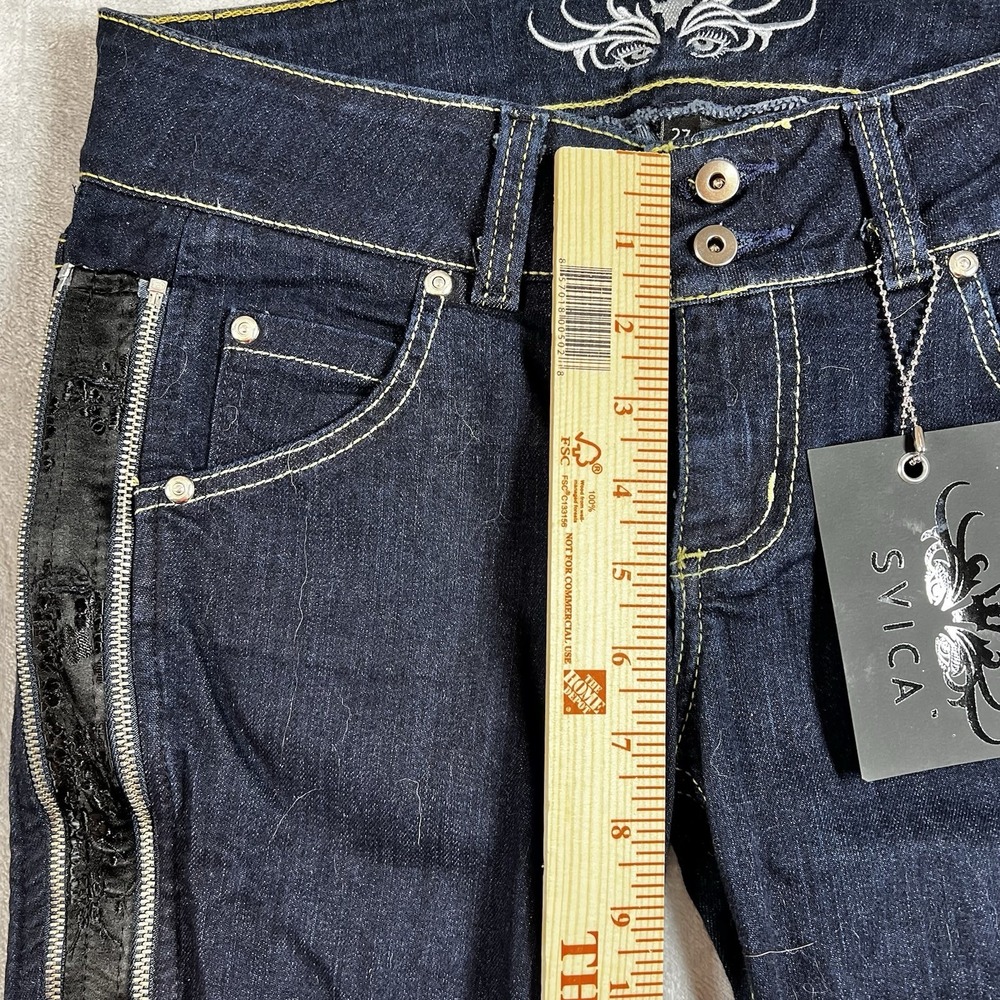 NWT Rare SVICA Jeans Womens 27 Dark Cotton Poly Stretch Skinny Side Zip NWT $280 - Picture 3 of 8